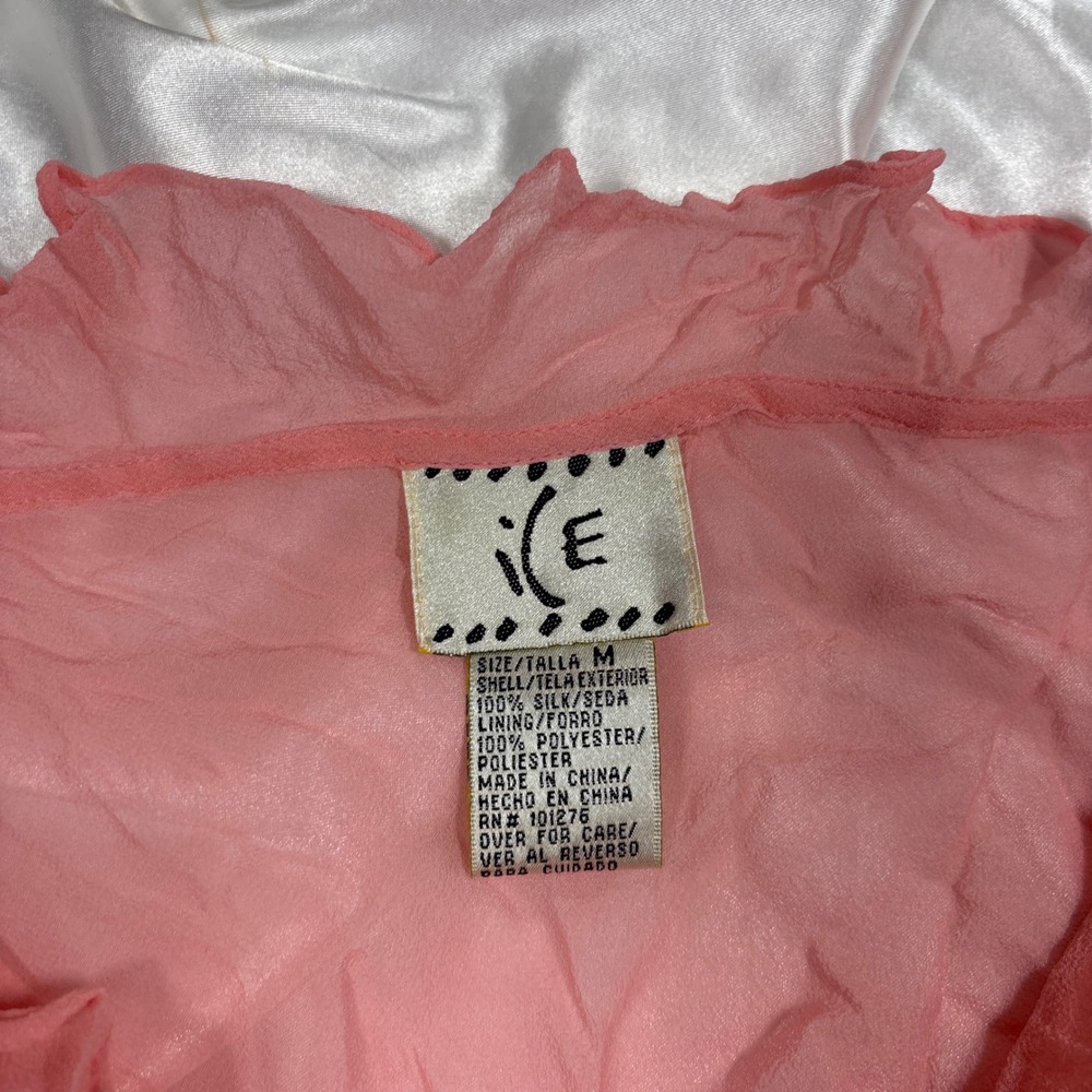 y2k Blouse Pink Excellent Silk Beaded Embroidered Ruffle Bell Sleeve Top - Picture 6 of 7